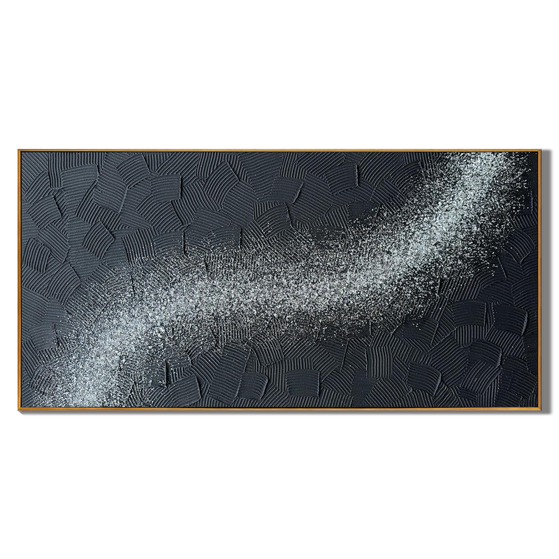 Celestial Flow – Midnight Blue and Silver Relief Abstract Painting | Modern Abstract Living Room & Office Art