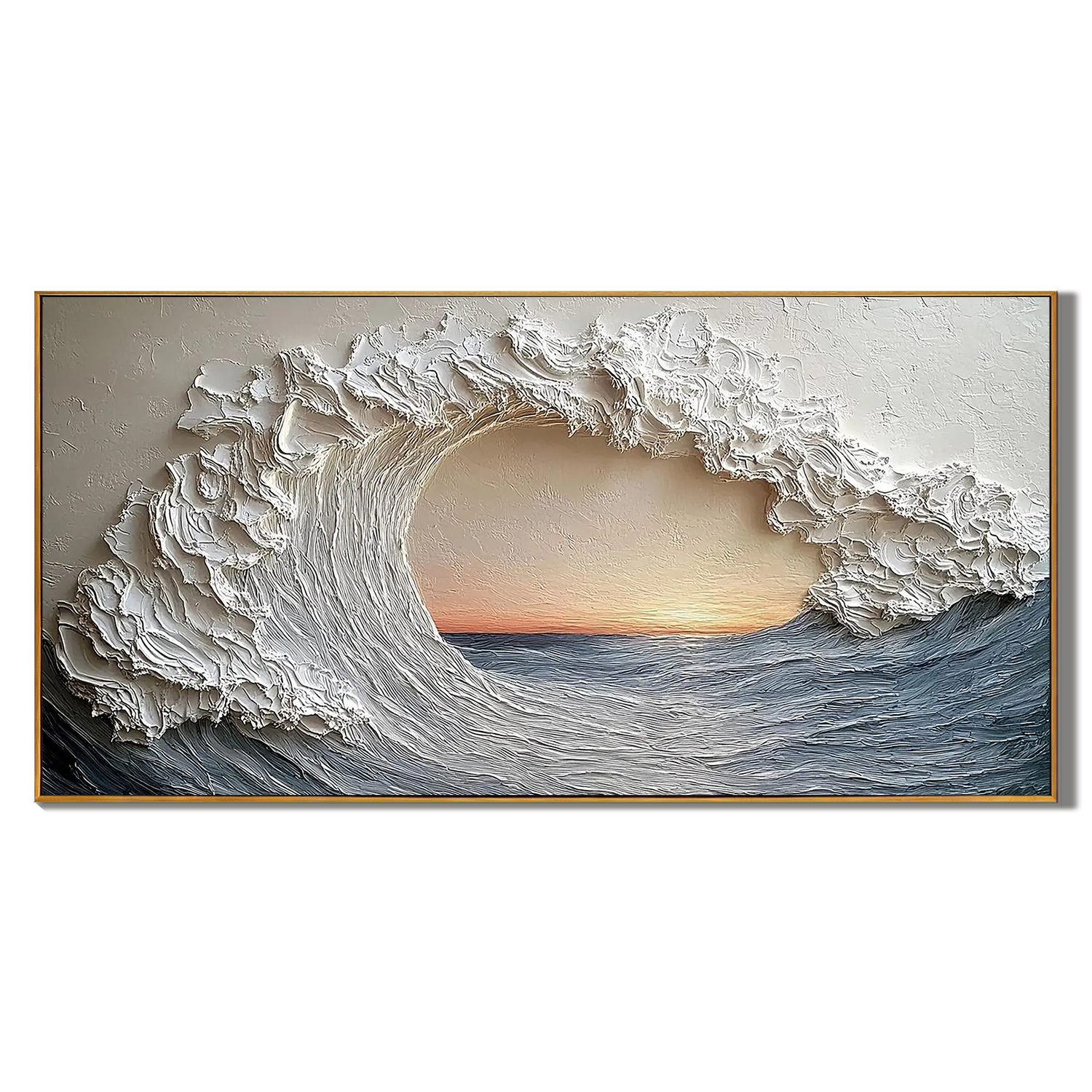 The Ocean Eye – Modern Luxury Crashing Wave Textured Painting | Panoramic Impasto Living Room Art
