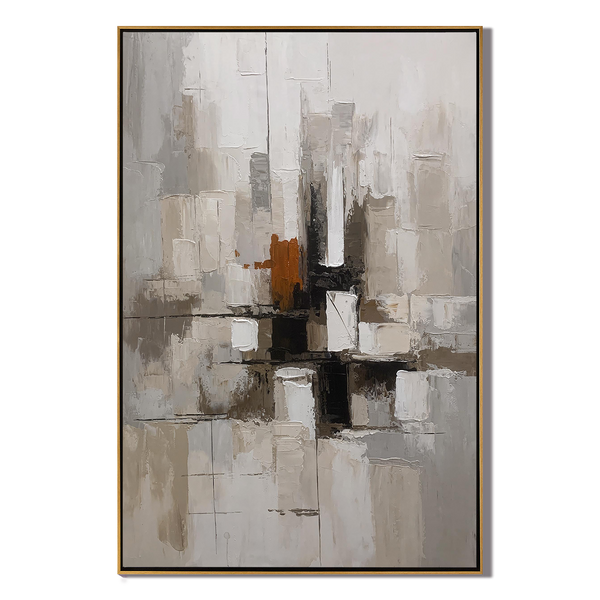 Urban Cross – Hand-Painted Industrial Grey Geometric Palette Knife Abstract Painting | Modern Abstract Living Room & Office Art