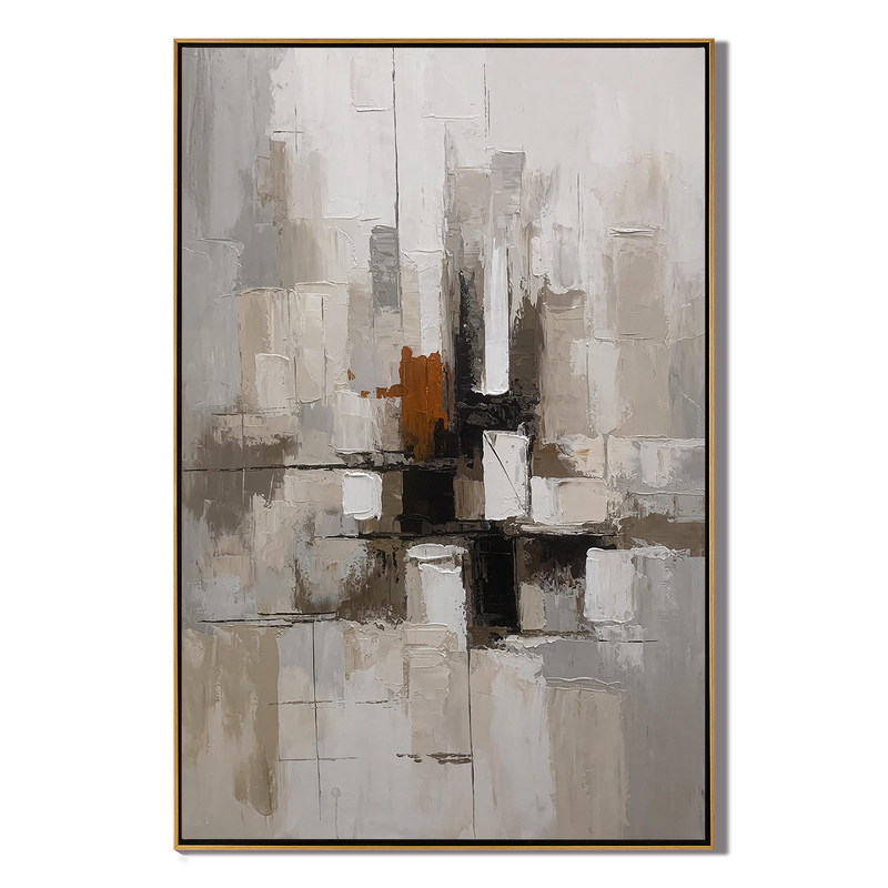 Urban Cross – Hand-Painted Industrial Grey Geometric Palette Knife Abstract Painting | Modern Abstract Living Room & Office Art