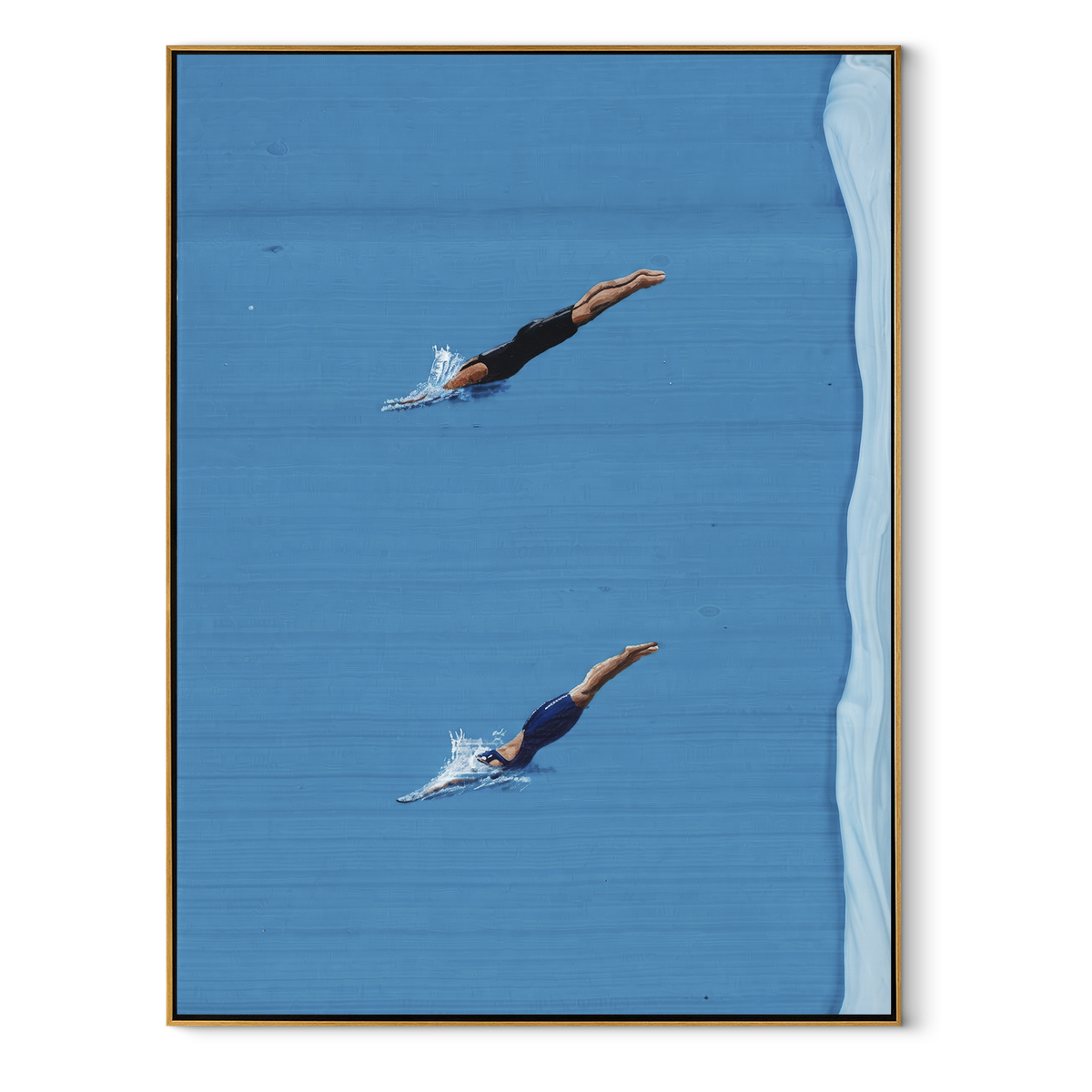 Azure Onyx Swimmers Horizon Calm – Textured Swimmer Painting | Modern Square Wall Art
