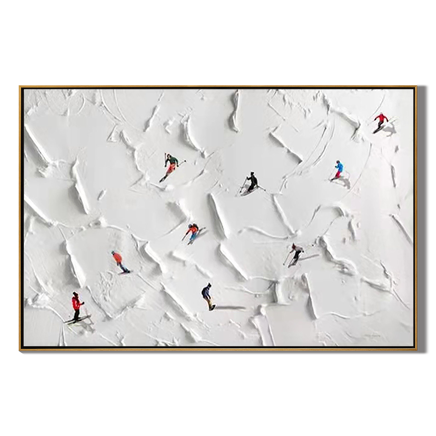 ALPS GLIDE: Sport Wall Art, Hand-Painted Minimalist Skiing Winter Athlete 3D Plaster Effect Heavy Texture Canvas Painting