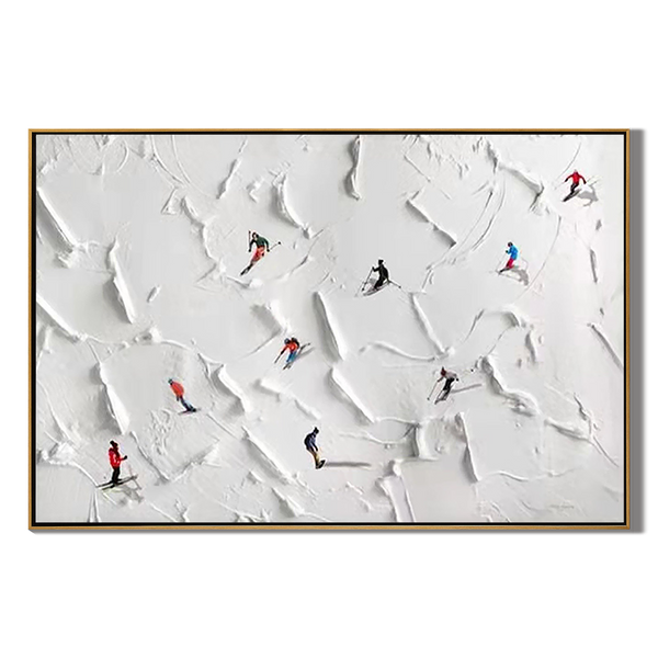 Alps Glide – Hand-Painted Minimalist Skiing Winter Athlete 3D Plaster Effect Sport Painting | Contemporary Sport Home Office & Living Room Art
