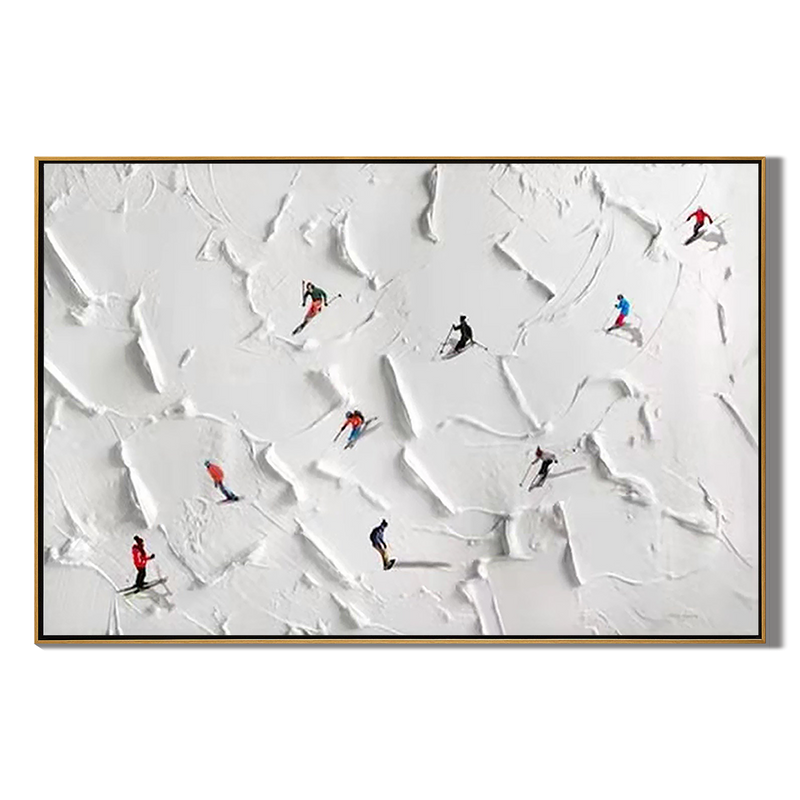 Alps Glide – Hand-Painted Minimalist Skiing Winter Athlete 3D Plaster Effect Sport Painting | Contemporary Sport Home Office & Living Room Art