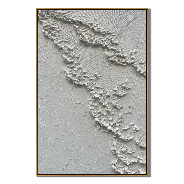 Frosted Ridge – Rugged White Rock Relief Texture Painting | Contemporary Plaster Texture Living Room & Office Art