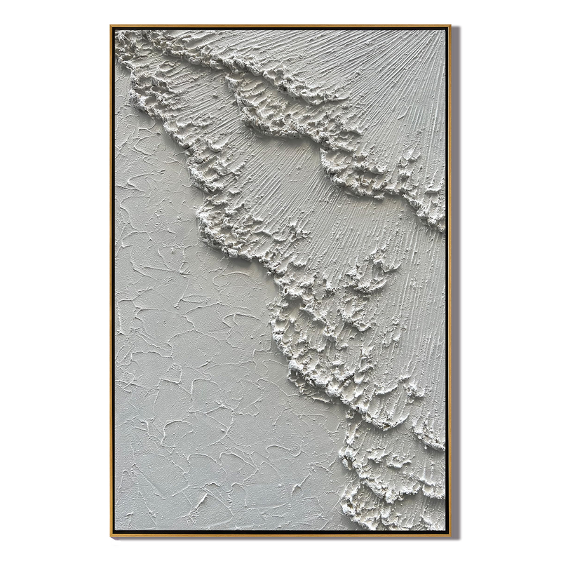 Frosted Ridge – Rugged White Rock Relief Texture Painting | Contemporary Plaster Texture Living Room & Office Art