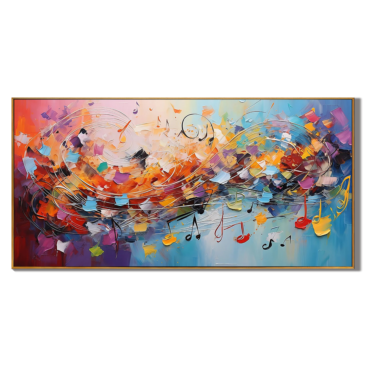 MELODIC ENERGY: Texture Wall Art, Hand-Painted Horizontal Vibrant Multicolored Musical Rhythm Abstract 3D Impasto Palette Knife Gallery Art