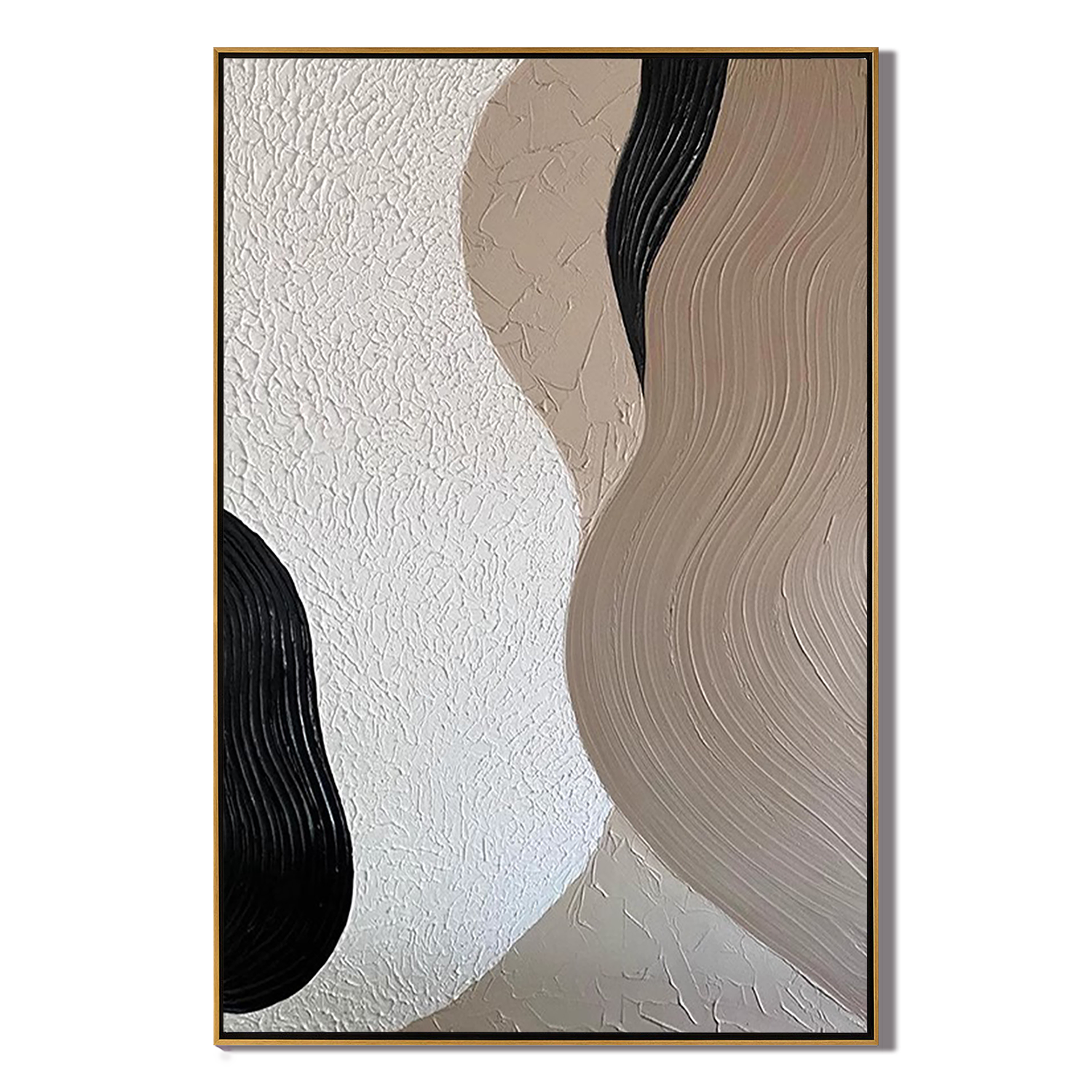 EARTHEN FLOW: 3D Heavy Texture Abstract Wall Art, Neutral Sand & Espresso Plaster Relief