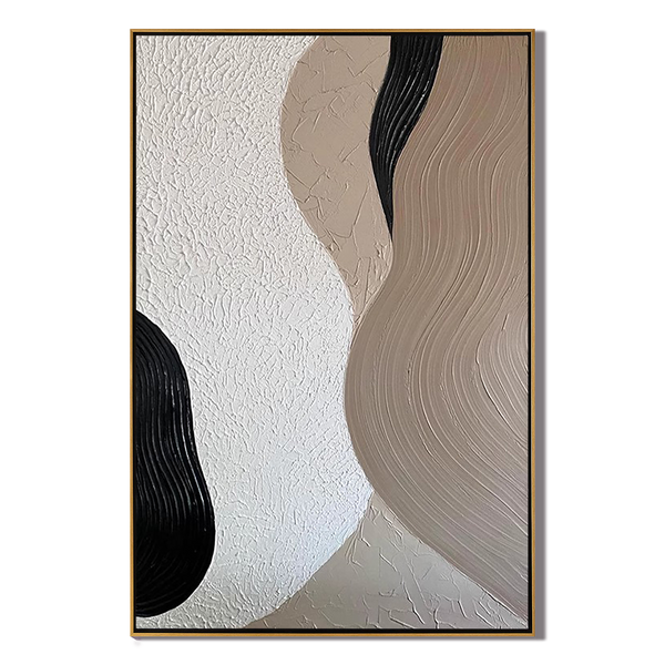 Earthen Flow – Neutral Sand & Espresso Plaster Relief Abstract Painting | Japandi Organic Wabi-Sabi Living Room & Hallway Art