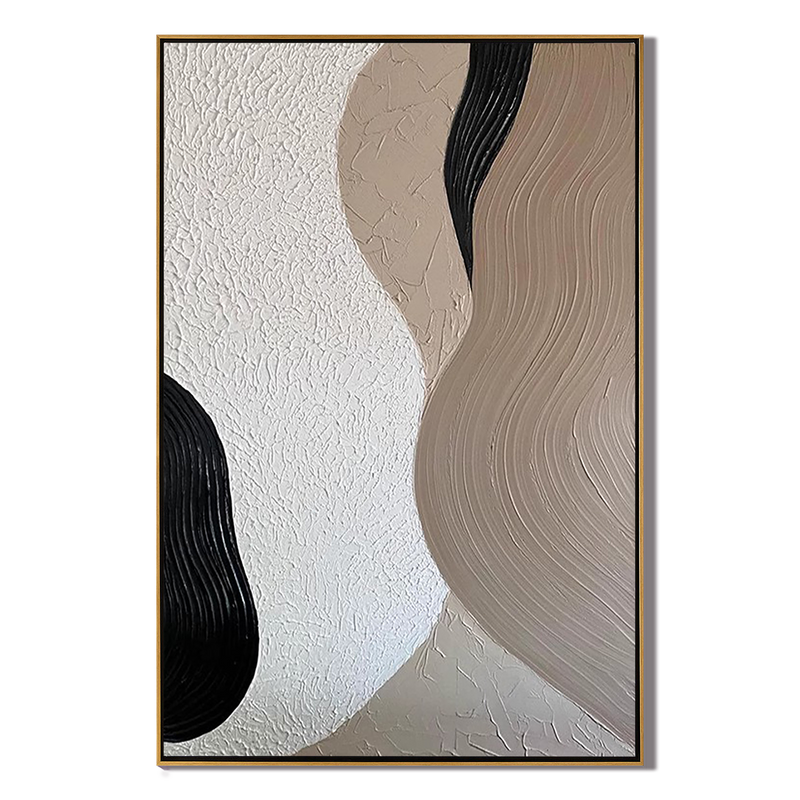 Earthen Flow – Neutral Sand & Espresso Plaster Relief Abstract Painting | Japandi Organic Wabi-Sabi Living Room & Hallway Art