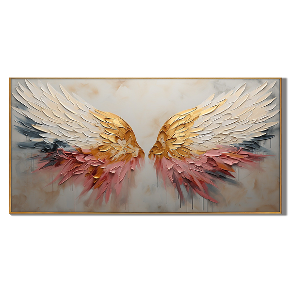 Celestial Wings – Gold Leaf Feather Relief Texture Painting | Modern Luxury Metallic Living Room & Hotel Art