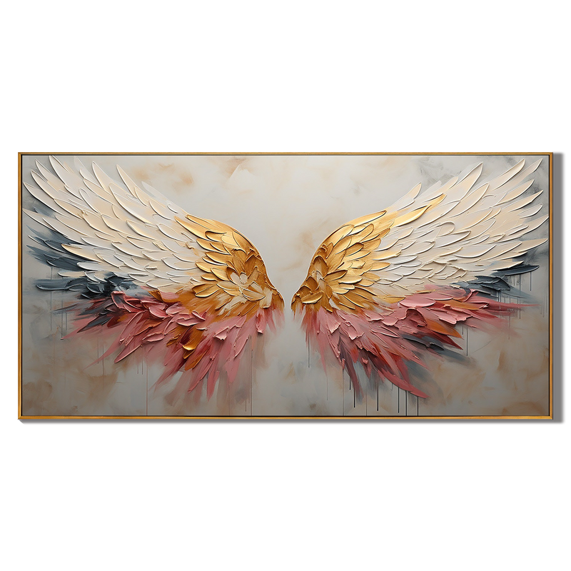 Celestial Wings – Gold Leaf Feather Relief Texture Painting | Modern Luxury Metallic Living Room & Hotel Art
