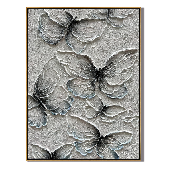 Gossamer Wings – White Plaster Animal Relief Texture Painting | Contemporary Plaster Texture Living Room & Office Art