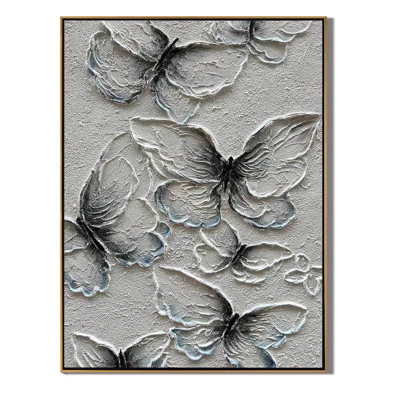 Gossamer Wings – White Plaster Animal Relief Texture Painting | Contemporary Plaster Texture Living Room & Office Art