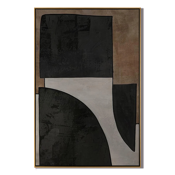 Onyx Structure – Black & Sand Minimalist Block Wabi-Sabi Painting | Japandi Organic Wabi-Sabi Living Room & Hallway Art