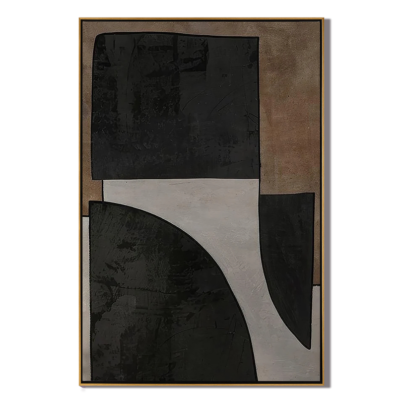 Onyx Structure – Black & Sand Minimalist Block Wabi-Sabi Painting | Japandi Organic Wabi-Sabi Living Room & Hallway Art