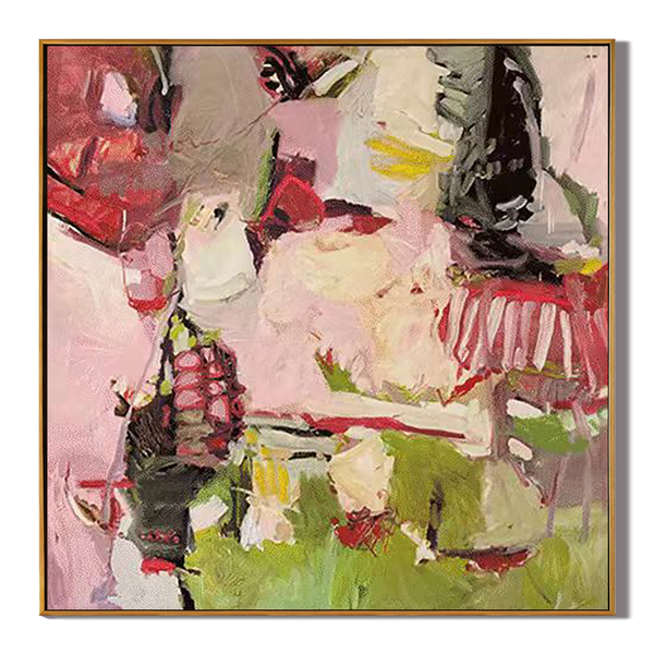 Midsummer Concerto – Modern Expressionist Pink & Green Abstract Painting | Mid-Century Vintage Hallway Art