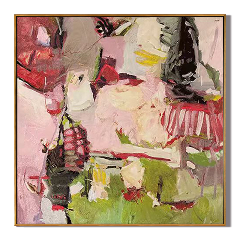 Midsummer Concerto – Modern Expressionist Pink & Green Abstract Painting | Mid-Century Vintage Hallway Art
