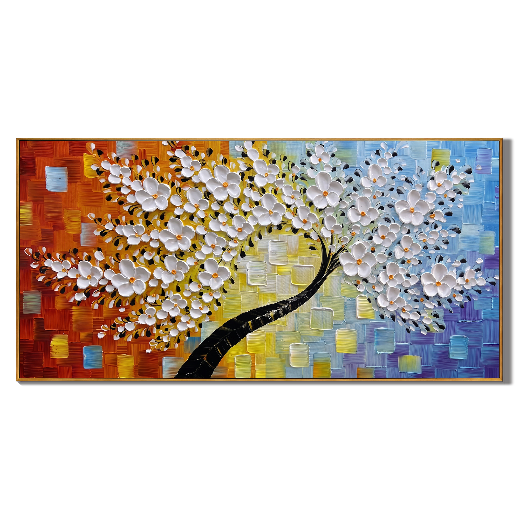 Dance of Life - Modern Textured Impasto Flower Tree | Artful Warm-Cool Contrast Entryway Wall Art