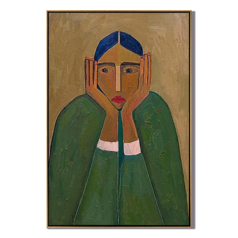 The Silent Gaze – Modern Expressionist Figure Painting | Wabi-Sabi Minimalist Entryway Wall Art