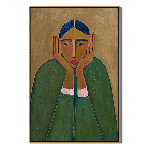 The Silent Gaze – Modern Expressionist Figure Painting | Wabi-Sabi Minimalist Entryway Wall Art
