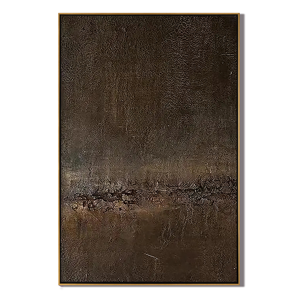 Dark Earth – Minimalist Deep Brown Grained Texture Hand-Painted Abstract Wabi-Sabi Painting | Japandi Wabi-Sabi Living Room & Bedroom Art