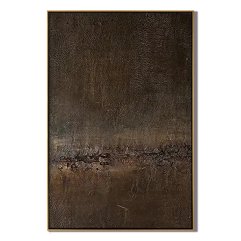 Dark Earth – Minimalist Deep Brown Grained Texture Hand-Painted Abstract Wabi-Sabi Painting | Japandi Wabi-Sabi Living Room & Bedroom Art