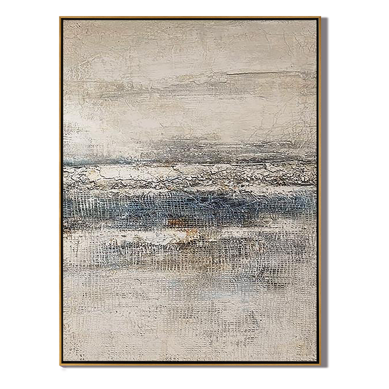 Silent Horizon – Modern Grayscale Textured Grid Relief Wabi-Sabi Painting | Japandi Wabi-Sabi Living Room & Bedroom Art