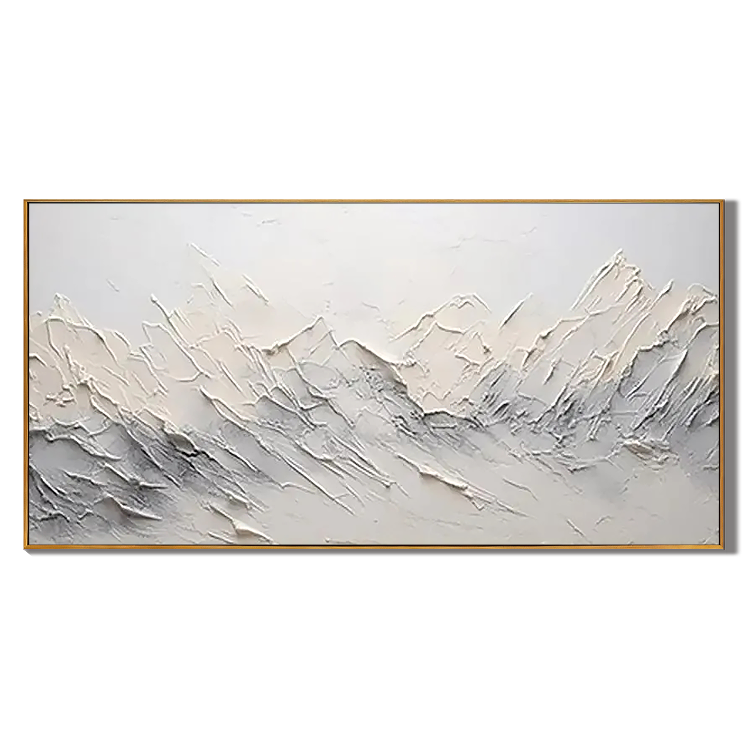 SNOWY PEAKS: Mountain Wall Art, Hand-Painted Plaster Effect 3D Palette Knife Heavy Texture Canvas Painting
