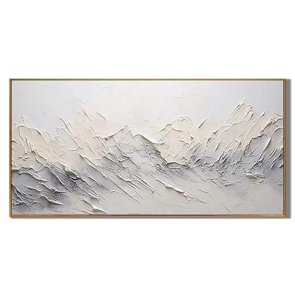 Snowy Peaks – Hand-Painted Plaster Effect 3D Palette Knife Mountain Painting | Contemporary Mountain Living Room & Home Office Art