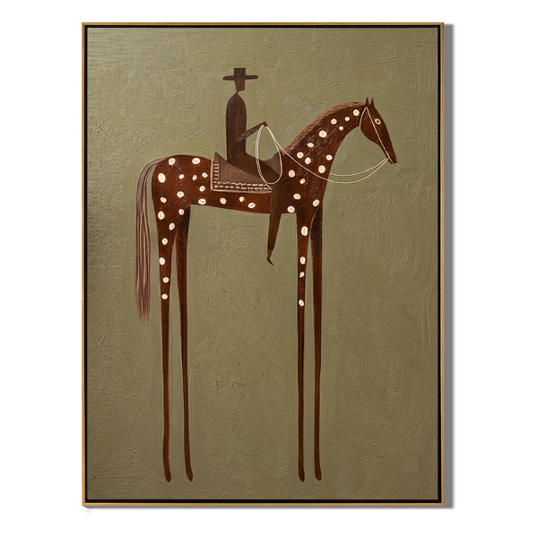 The Spotted Saddle – Vintage Americana Cowboy on Star-Dotted Horse Painting | Wabi-Sabi Hallway Art