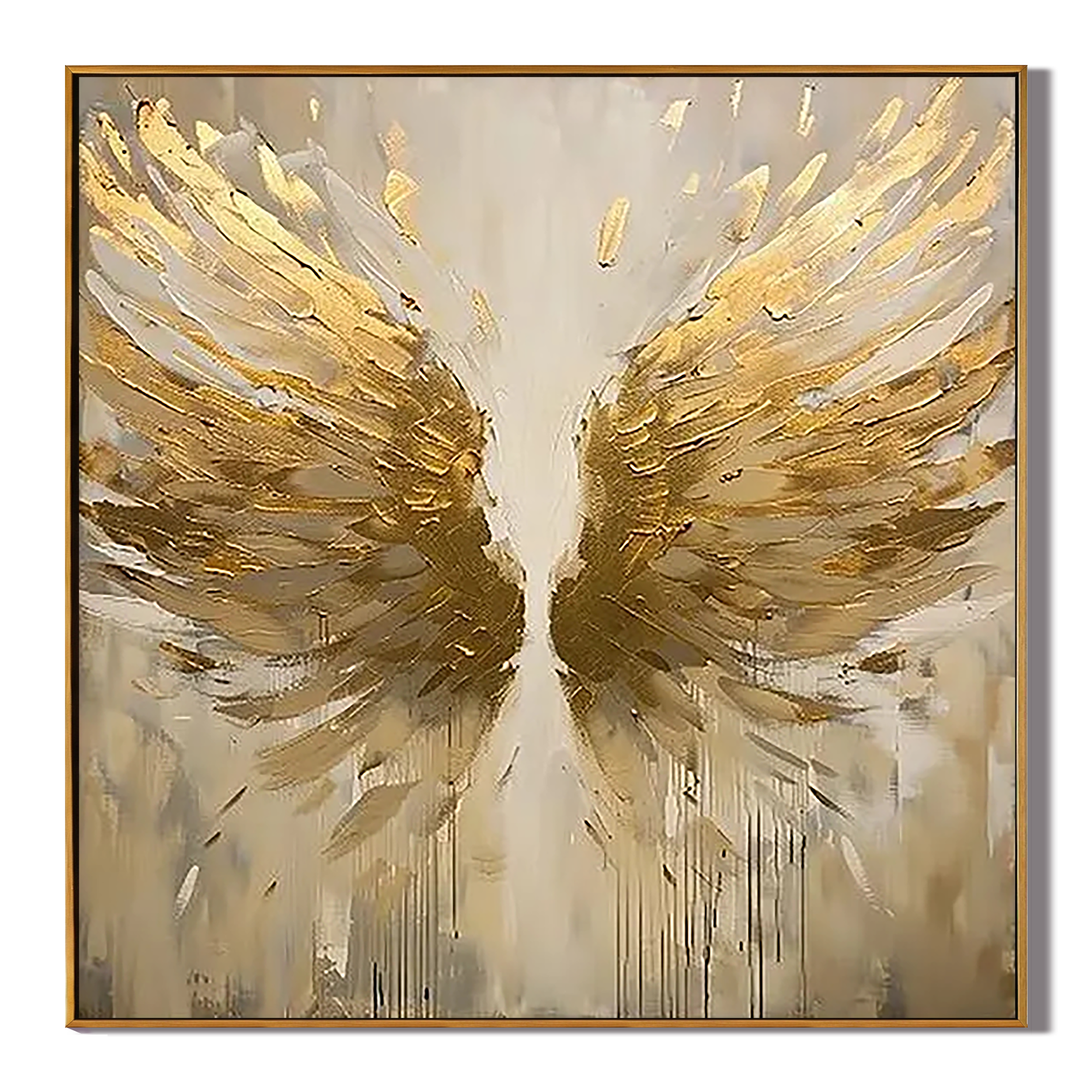 ANGELIC GLOW: Abstract Wings Wall Art, Luxury Gold Foil Metallic Relief Heavy Texture Painting