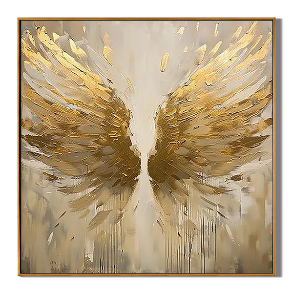 Seraphim Wings – Modern Luxury Gold Impasto Abstract Painting | High-End Textured Hallway Art