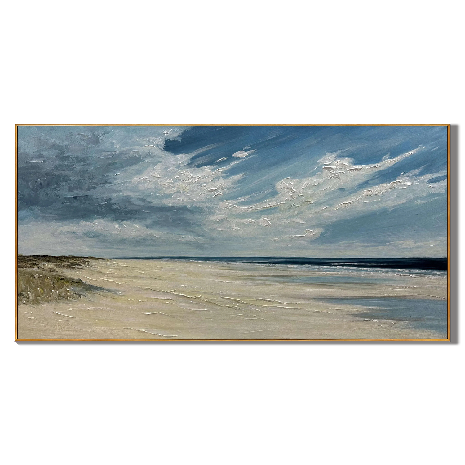 OCEAN BREEZE: Panoramic 3D Heavy Texture Coastal Wall Art, Modern Beach Landscape Impasto