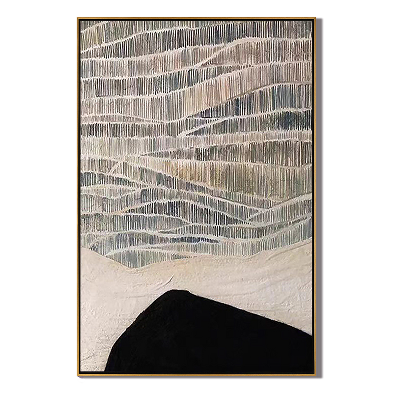 Silent Hill – Wabi-Sabi Style Black-and-White Minimalist Painting | Modern Abstract Living Room Art