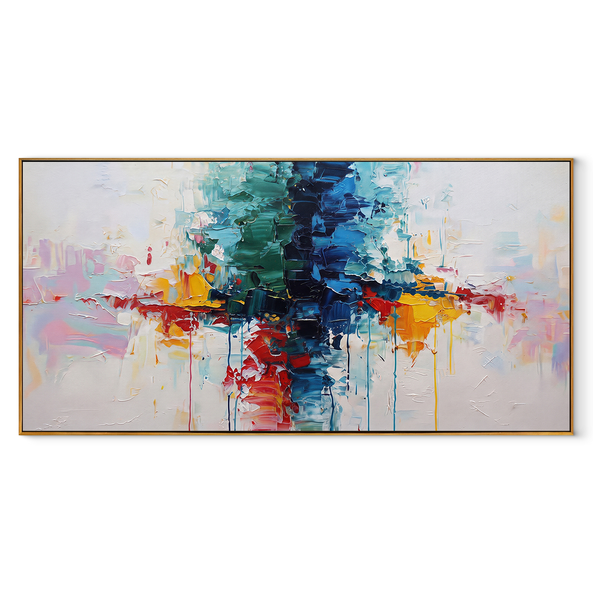 Color Meets at Center – Colorful Linear Abstract Painting | Modern Horizontal Wall Art