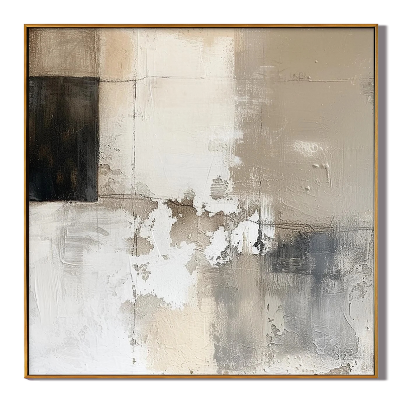 Urban Echo – Minimalist Neutral Plaster Effect Hand-Painted Abstract Painting | Modern Minimalist Bedroom & Home Office Art