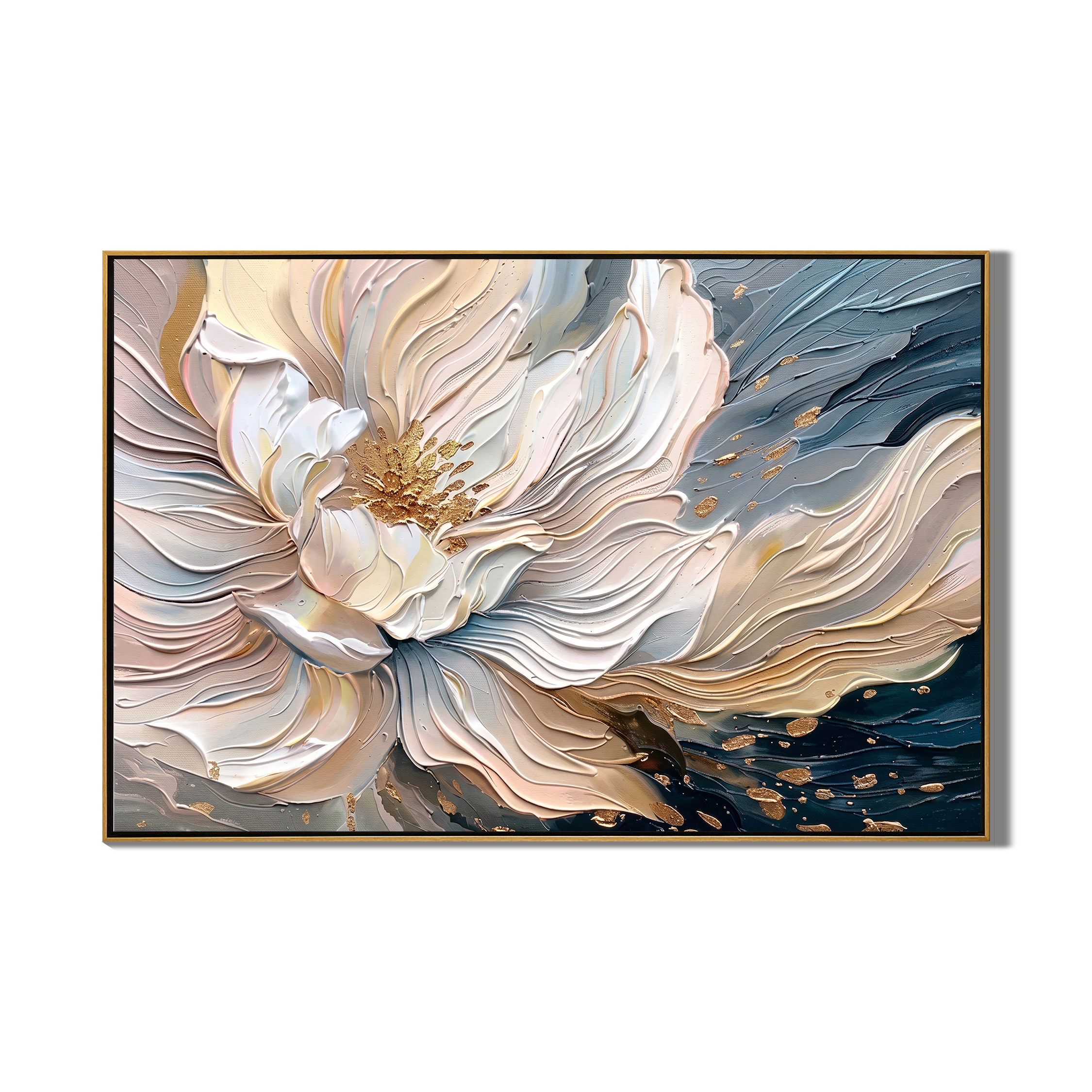 Flowing Gilt – Modern Luxury Abstract Floral Impasto Canvas | Elegant Living Room Wall Art