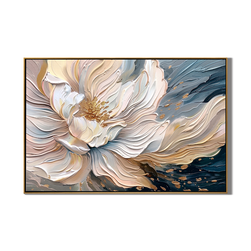 Flowing Gilt – Modern Luxury Abstract Floral Impasto Canvas | Elegant Living Room Wall Art