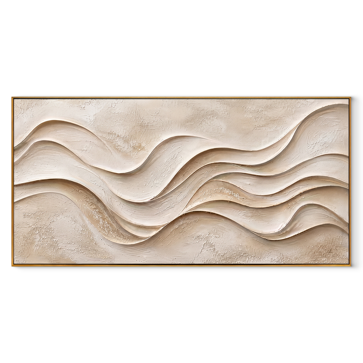 Sand Waves in Motion – Ivory Beige Layered Wave Painting | Modern Horizontal Wall Art