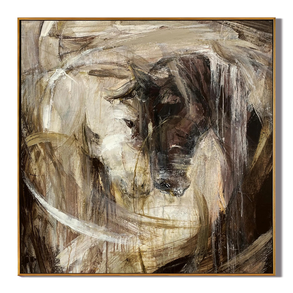 Equine Majesty – Modern Abstract Expressionist Horse Painting | Rustic Earth Tone Hallway Art