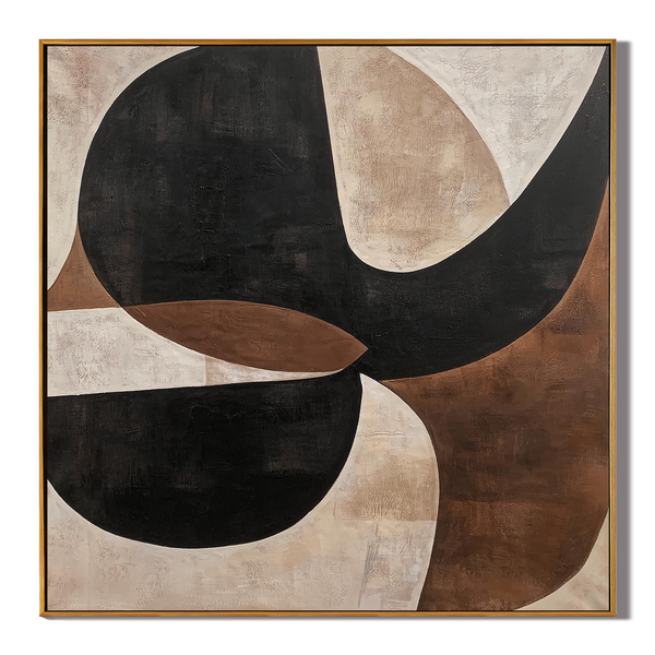 Mid-century Structure – Hand-Painted Black and Bronze Geometric Arches Abstract Painting | Modern Abstract Living Room & Office Art