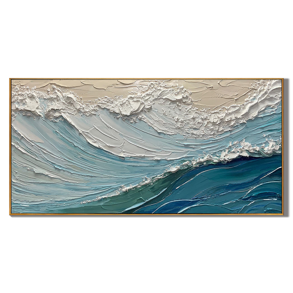 Ocean Surge – Modern Blue Coastal Relief Texture Painting | Coastal Modern Living Room & Bedroom Art