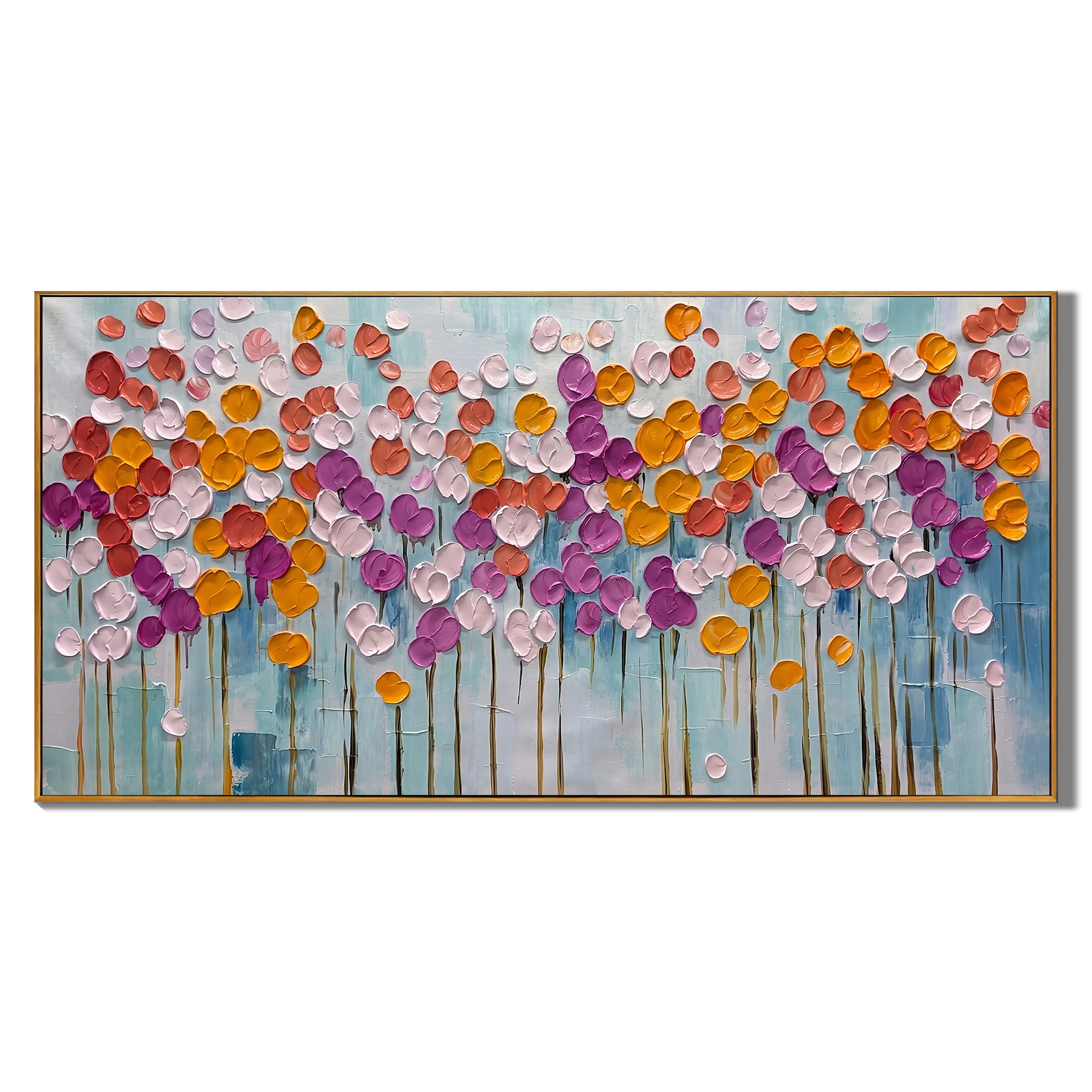 Vibrant Bloom - Modern Heavy Impasto Multicolored Abstract | Healing Living Room Horizontal Wall Art