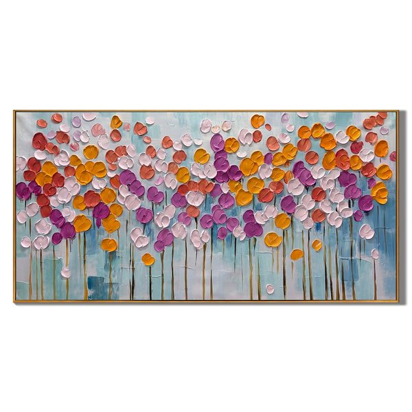 Vibrant Bloom – Modern Heavy Impasto Multicolored Abstract | Healing Living Room Horizontal Wall Art