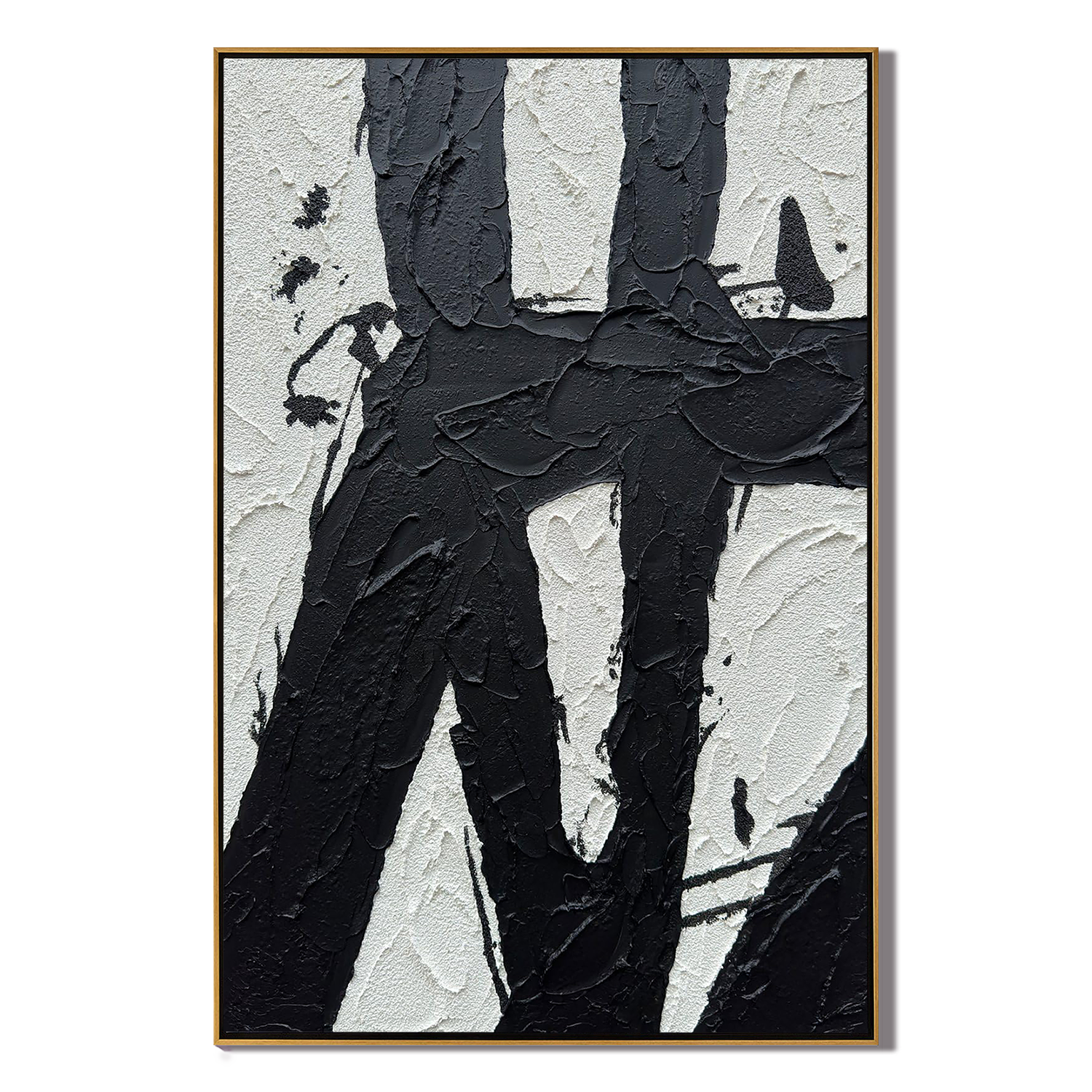 ONYX STROKE: Modern Abstract Minimalist Wall Art, 3D Heavy Texture Black & White Relief