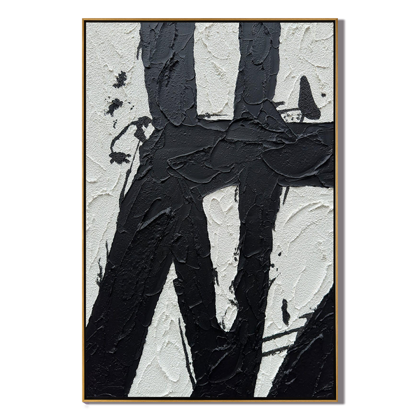 Onyx Stroke – 3D Heavy Texture Black & White Relief Minimalist Painting | Bold Minimalist Bedroom & Home Office Art