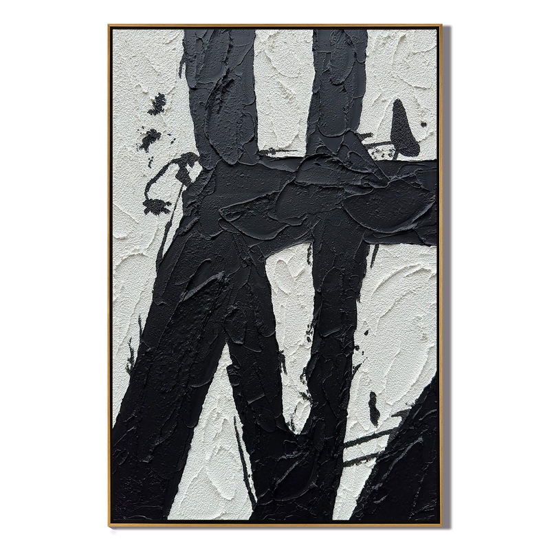 Onyx Stroke – 3D Heavy Texture Black & White Relief Minimalist Painting | Bold Minimalist Bedroom & Home Office Art