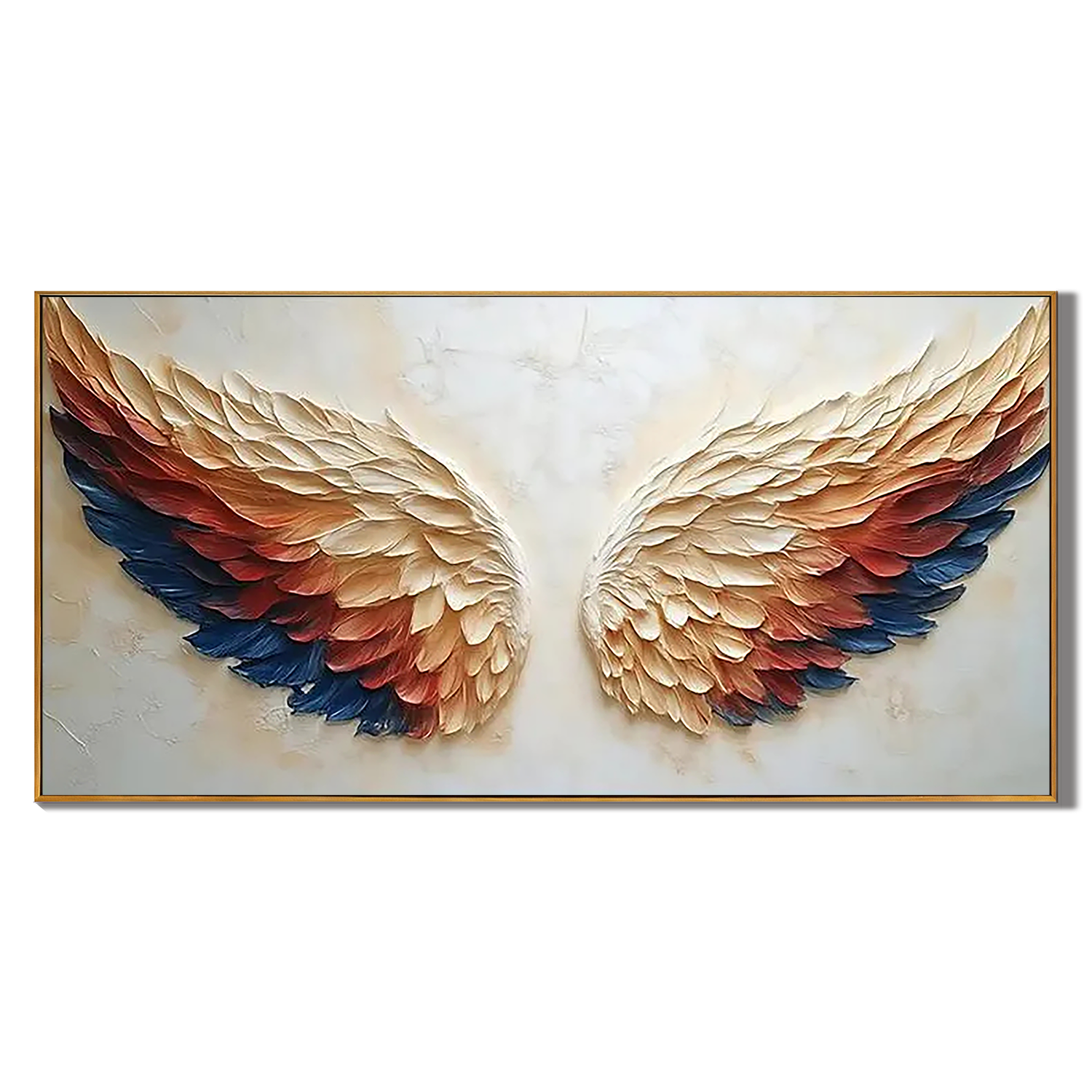 CELESTIAL WINGS: Texture Wall Art, Hand-Painted Navy Blue and Terracotta Angel Wings 3D Relief Plaster Studio Art