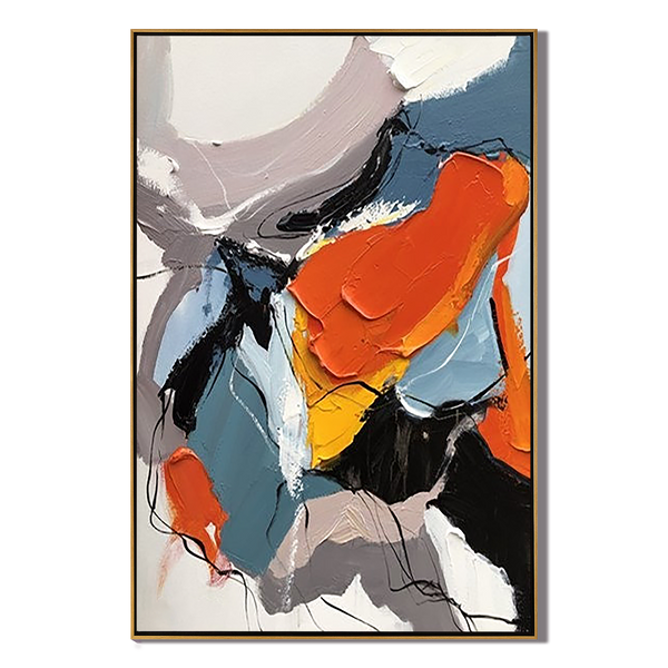Vibrant Energy – Hand-Painted Bold Orange and Slate Grey Palette Knife Abstract Painting | Bold Abstract Palette Knife Living Room Art